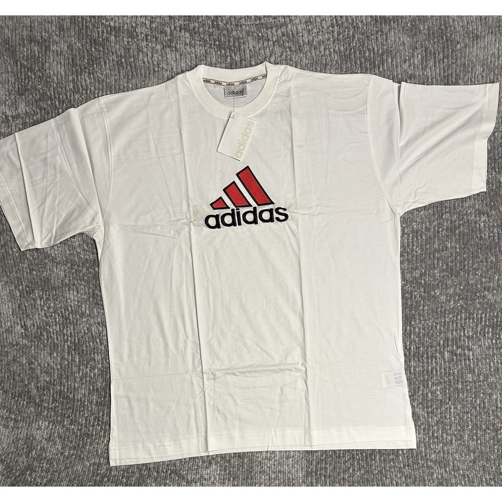 Vintage Adidas Embroidered Logo T Shirt Made in Greece White L NWT Y2K